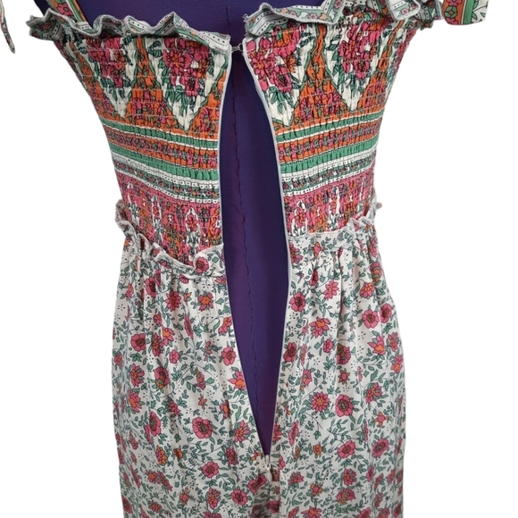 Lulu's Perfect Moments Cream Print Smocked Tie-Strap Culotte Jumpsuit Size Small - Picture 7 of 12